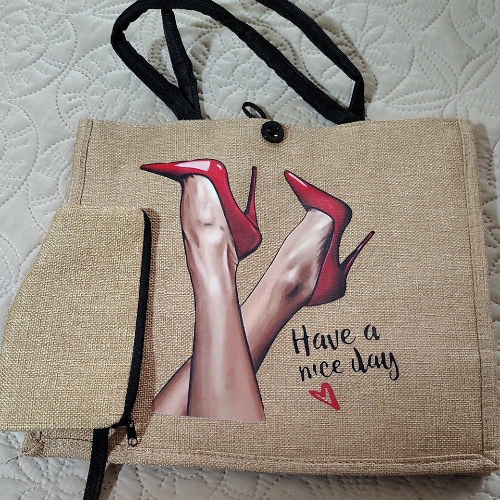 Stylish Beige Tote Bag with Red Accents  SOLD SOLD